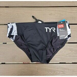 TYR Men's Durafast One Black/white Phoenix Splice Swim Racer Brief SZ 30 New